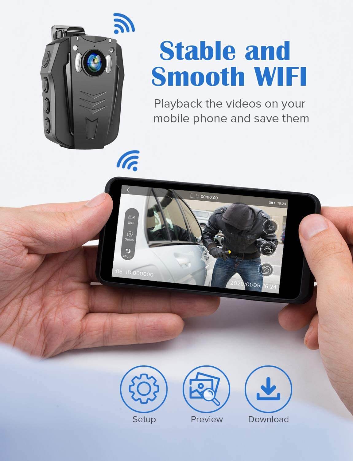 BOBLOV PD70 HD 1296P WiFi Camera for android IOS