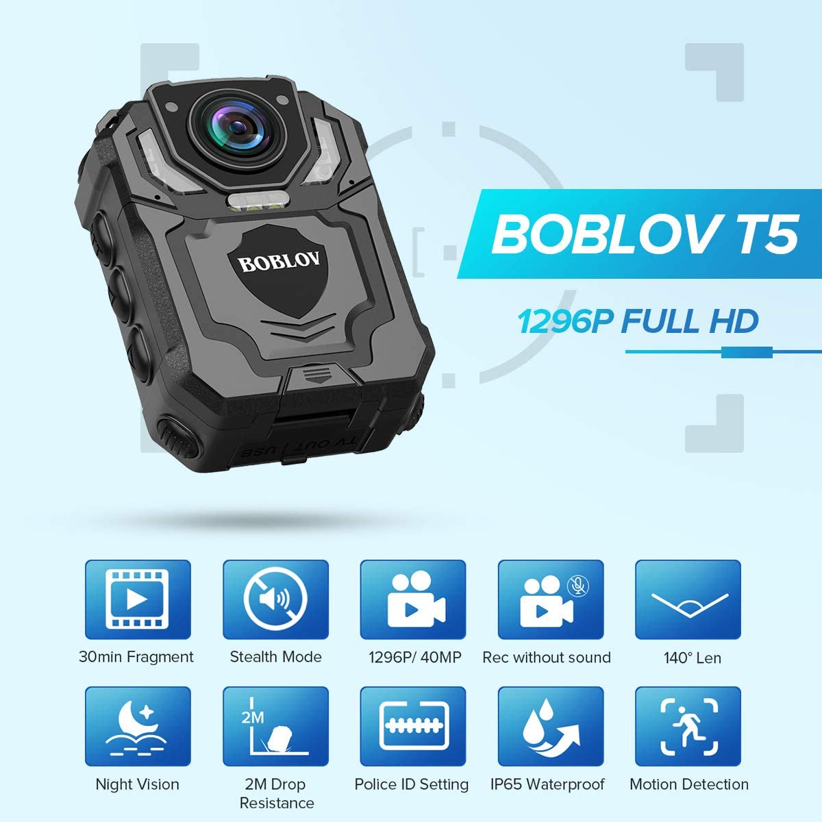 BOBLOV T5 Police Body Camera with 1296P Night Vision6