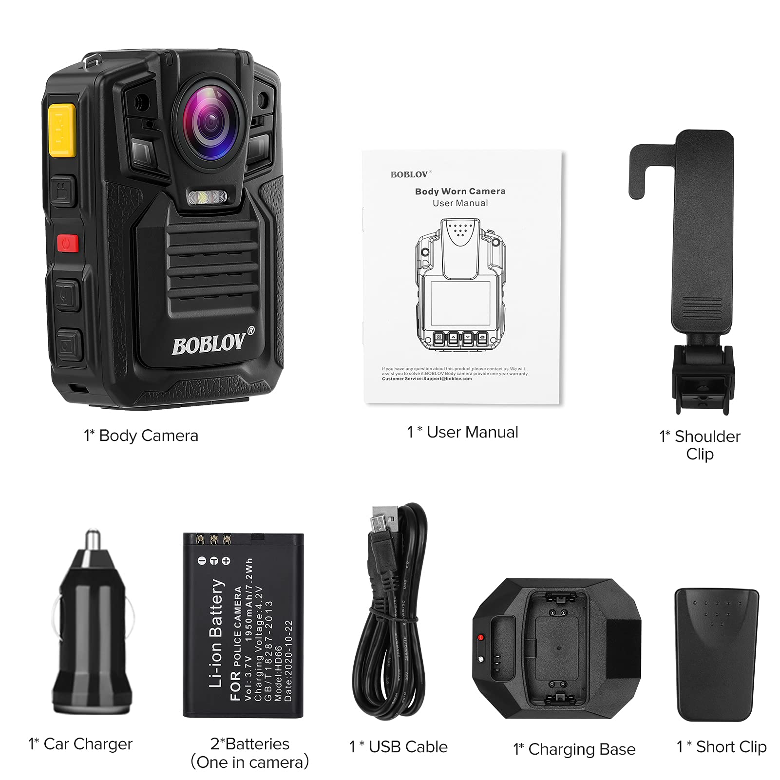 BOBLOV D7(HD66-02), 1296P Waterproof Police Body Camera with Night Vision